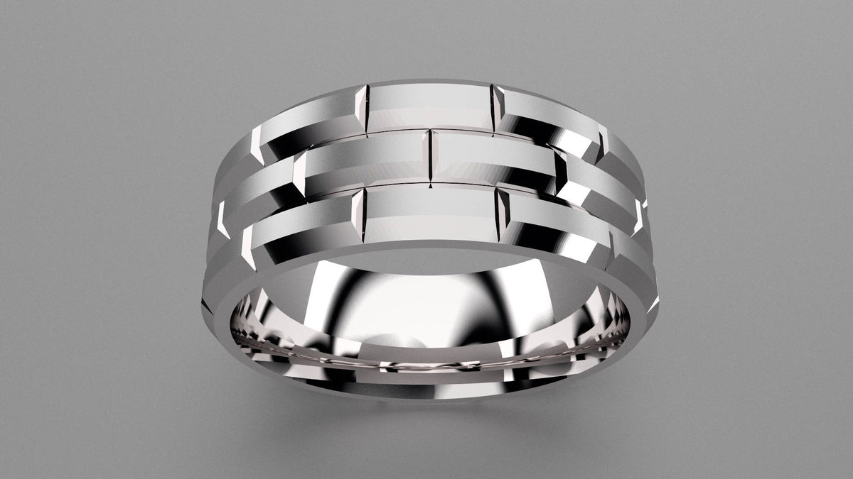 Brushed Sterling Silver 8mm Brick Pattern Wedding Band