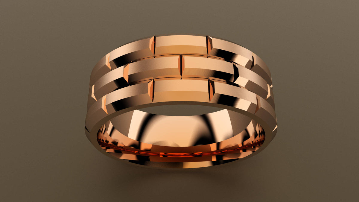 Brushed Rose Gold 8mm Brick Wedding Band