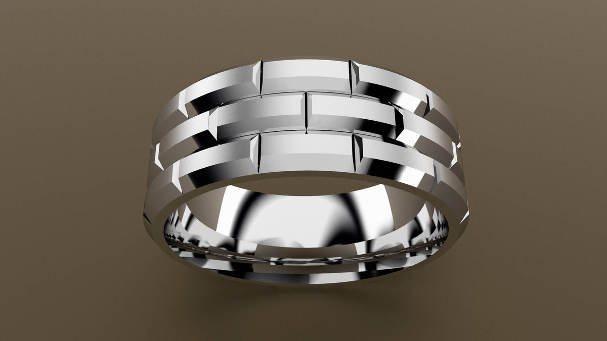 Sterling silver 10mm Brick Pattern Wedding Band