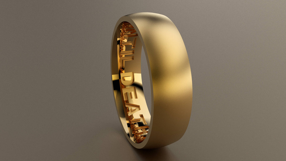 Brushed Yellow Gold 6mm Interior Message Wedding Band