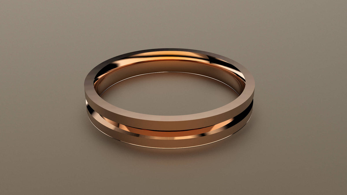 Polished Rose Gold 3mm Center V Groove Wedding Band
