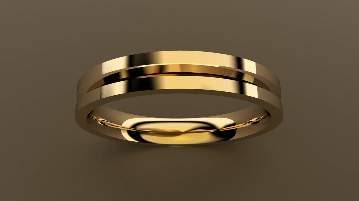 Polished Yellow Gold 3mm Single V Groove Wedding Band