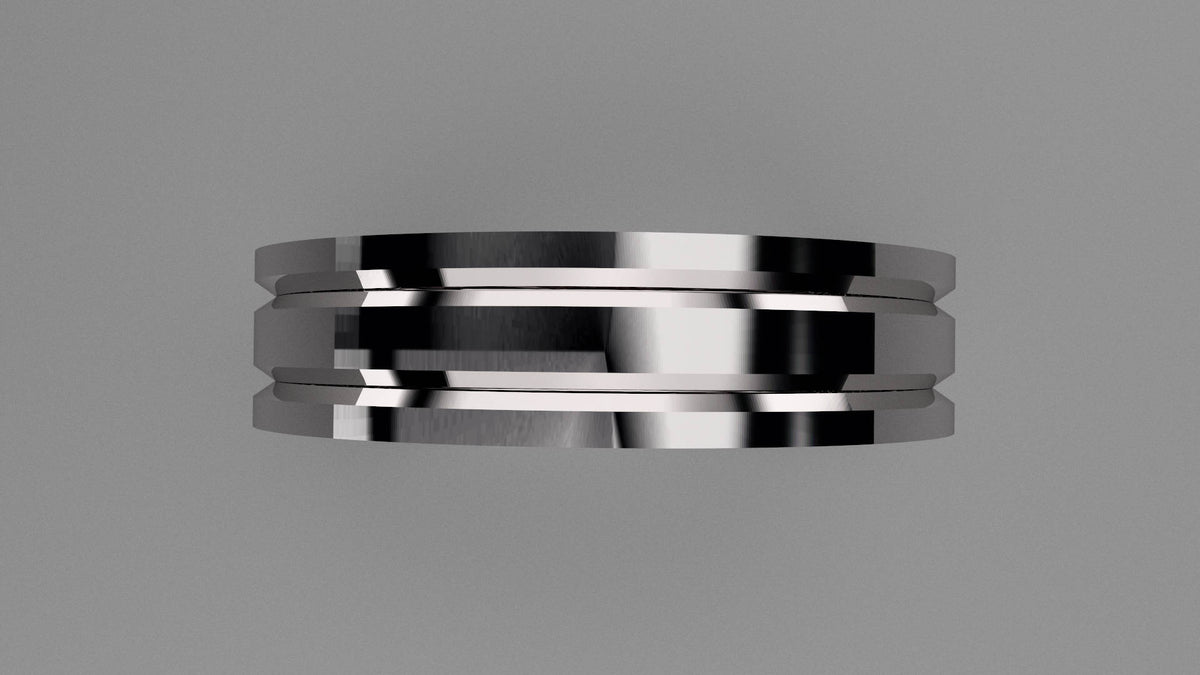Polished Sterling Silver 6mm Double V Groove Wedding Band