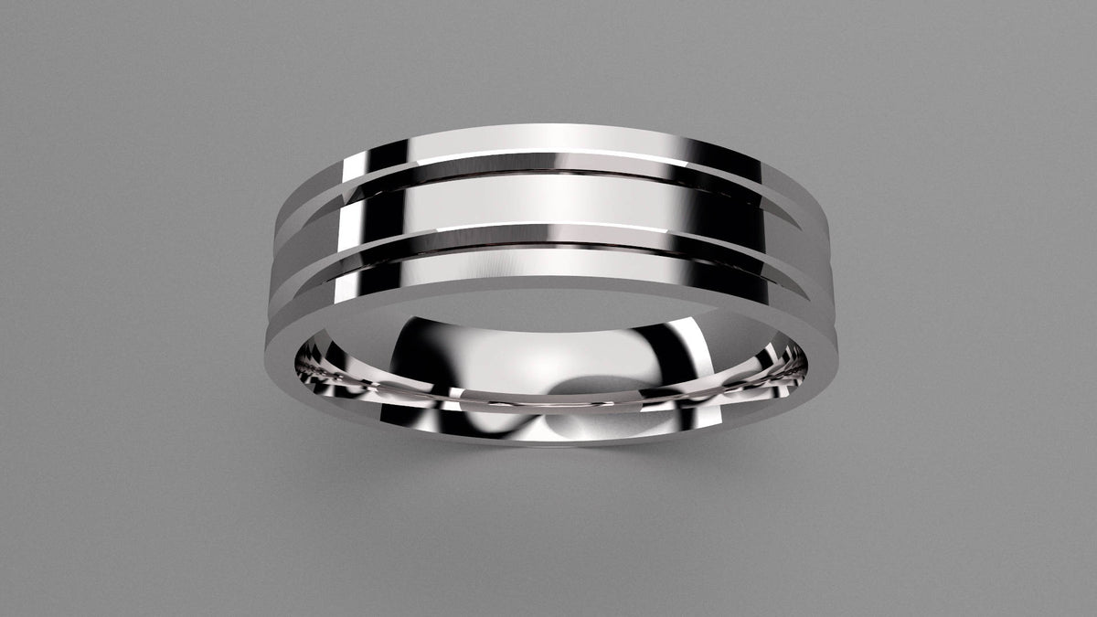 Polished Sterling Silver 6mm Double V Groove Wedding Band
