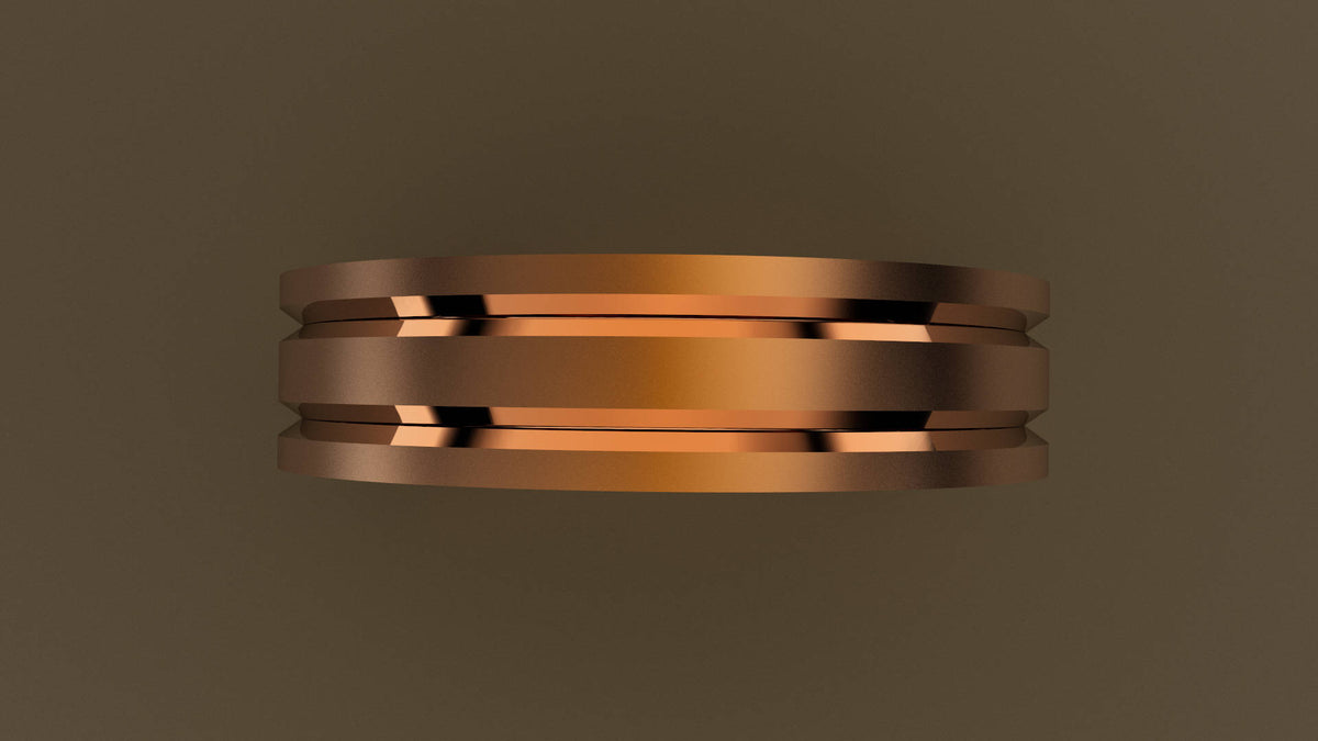 Brushed Rose Gold 6mm Double V Groove Wedding Band