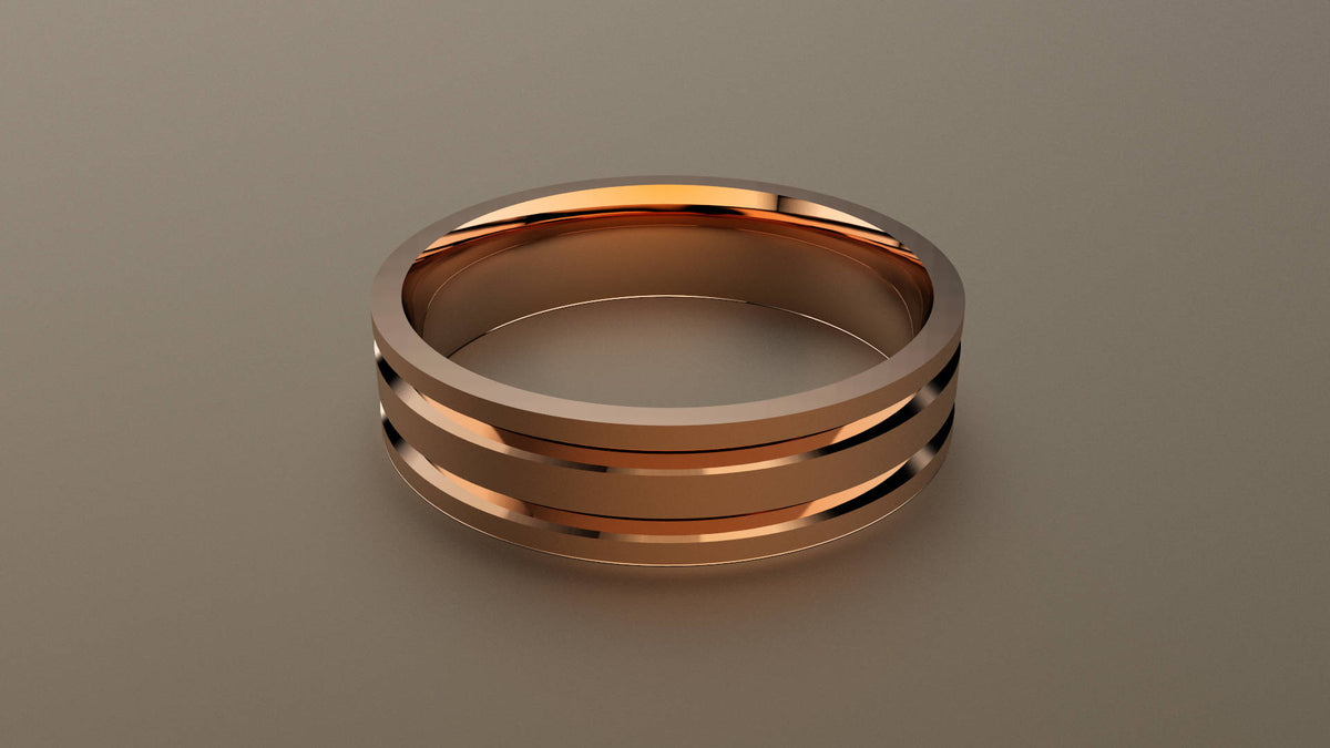 Brushed Rose Gold 6mm Double V Groove Wedding Band