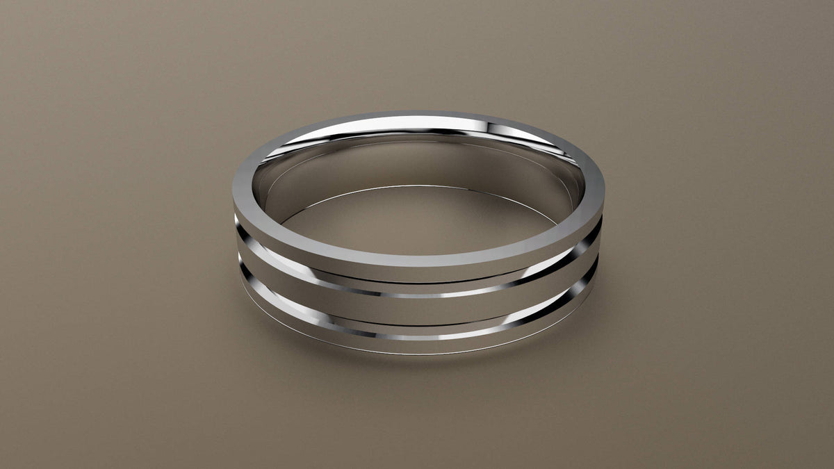 Brushed White Gold 6mm Double V Groove Wedding Band