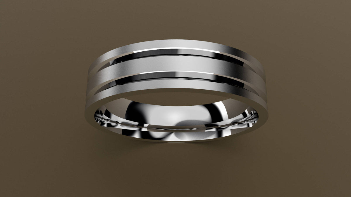 Brushed White Gold 6mm Double V Groove Wedding Band