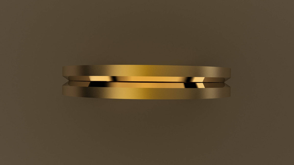 Brushed Yellow Gold 3mm Single V Groove Wedding Band