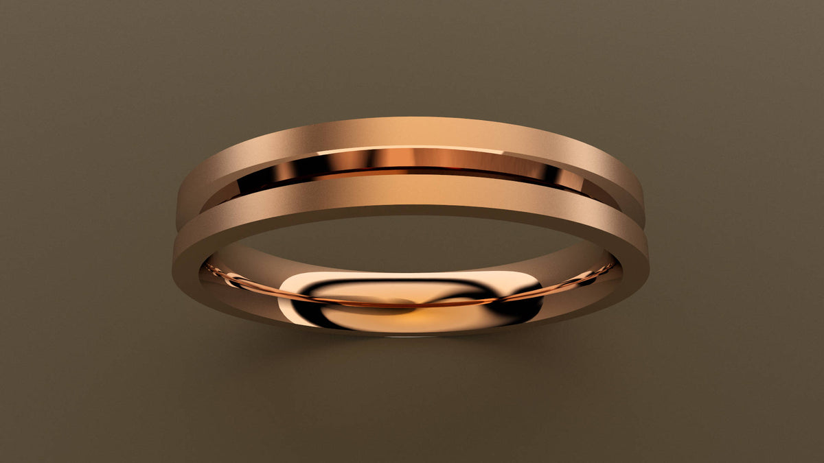 Brushed Rose Gold 3mm Center V Groove Wedding Band