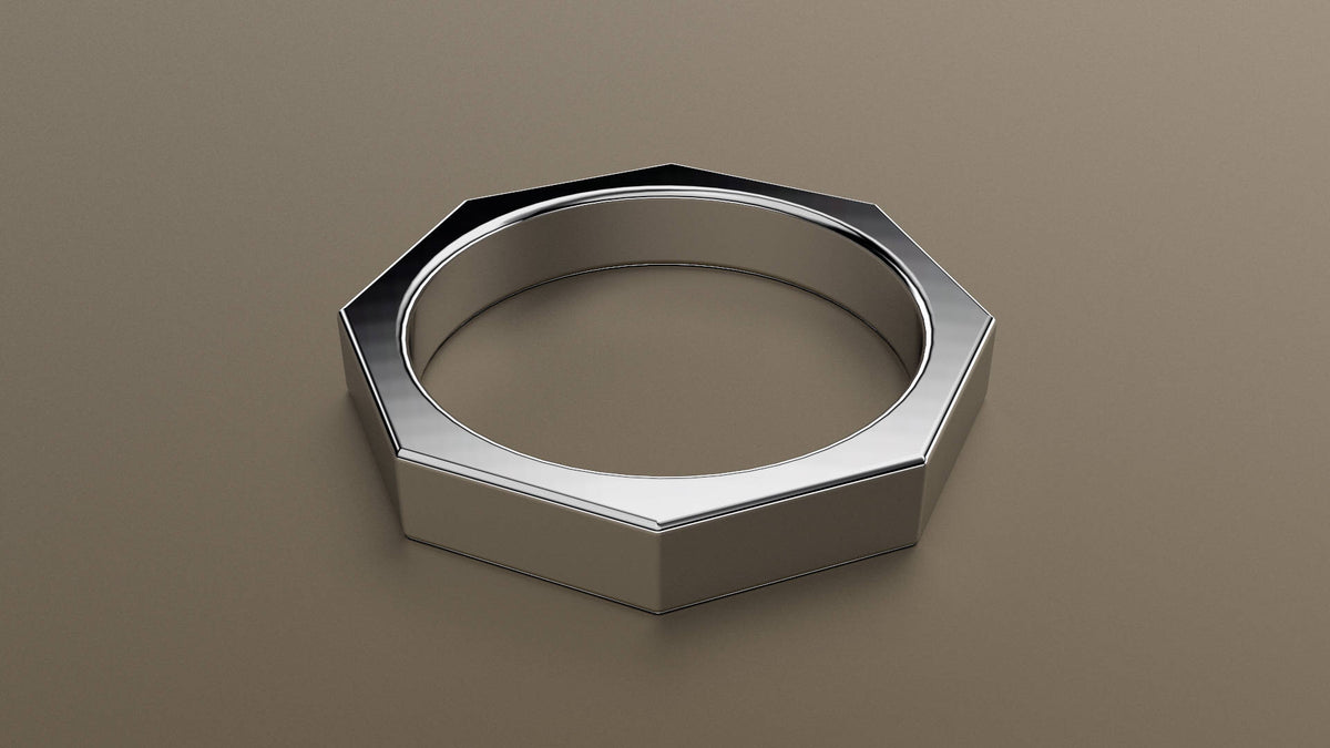 Polished White Gold 4mm Octagon Bolt Wedding Band