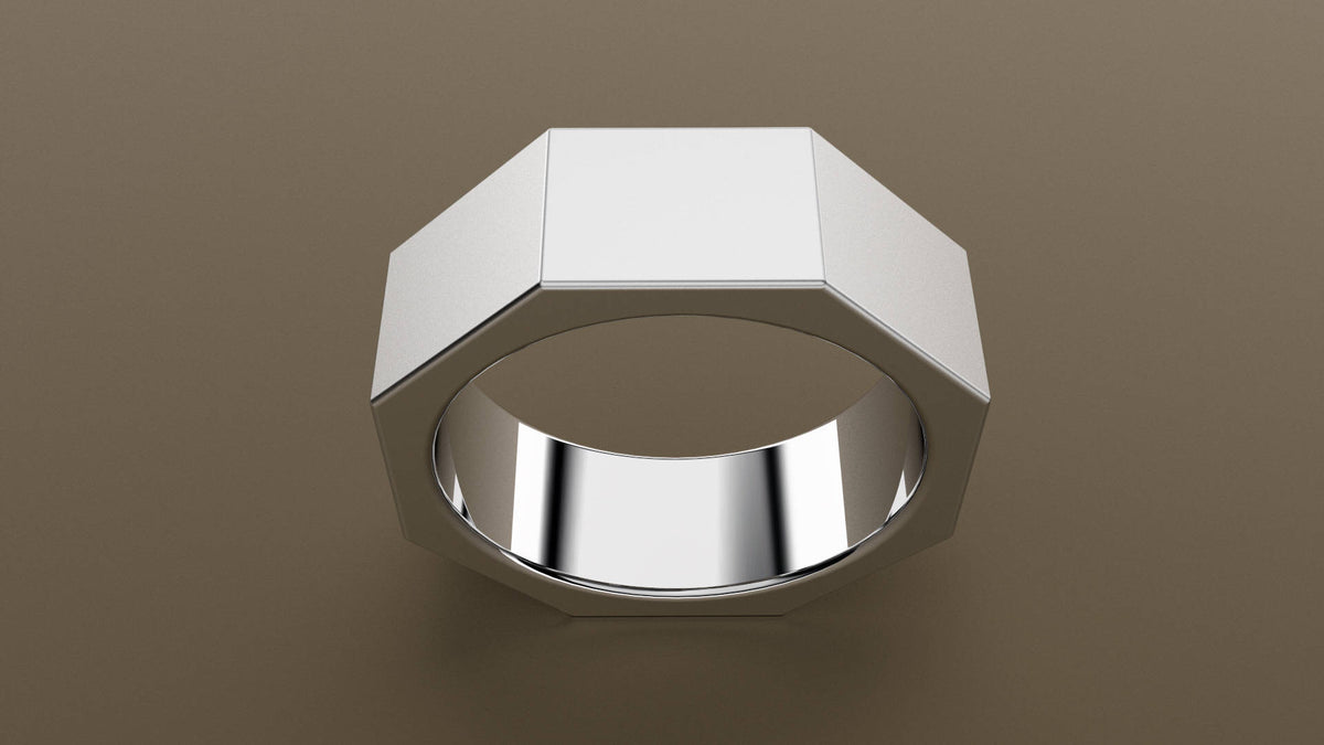 Brushed White Gold 8mm Octagon Bolt Wedding Band