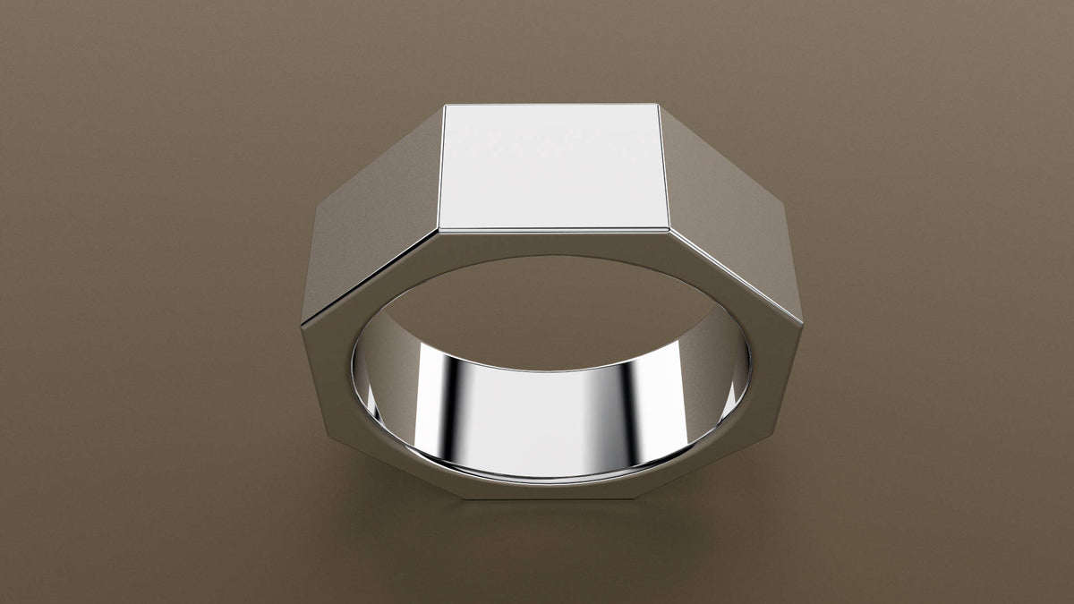 Polished White Gold 8mm Octagon Bolt Wedding Band