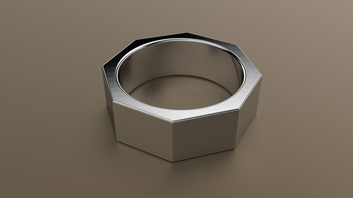 Polished White Gold 8mm Octagon Bolt Wedding Band