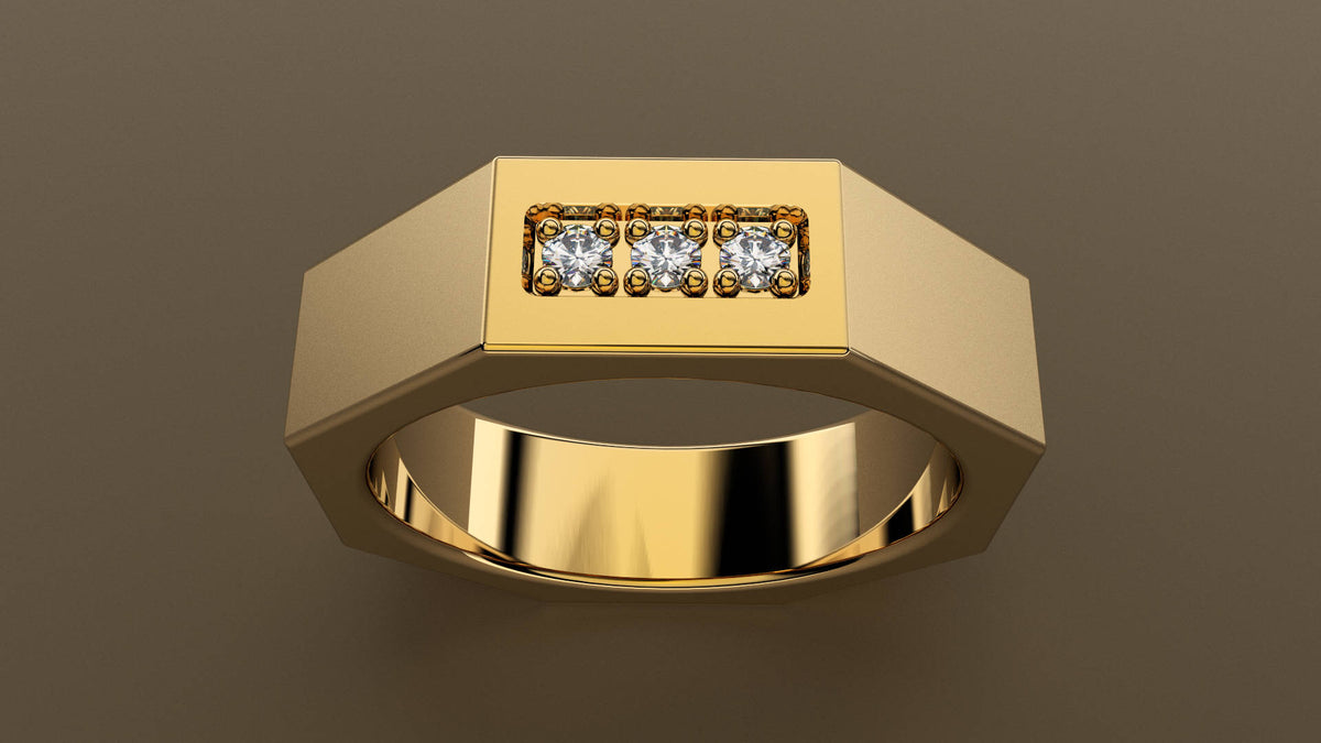 Brushed Yellow Gold Diamond 6mm Octagon Wedding Band