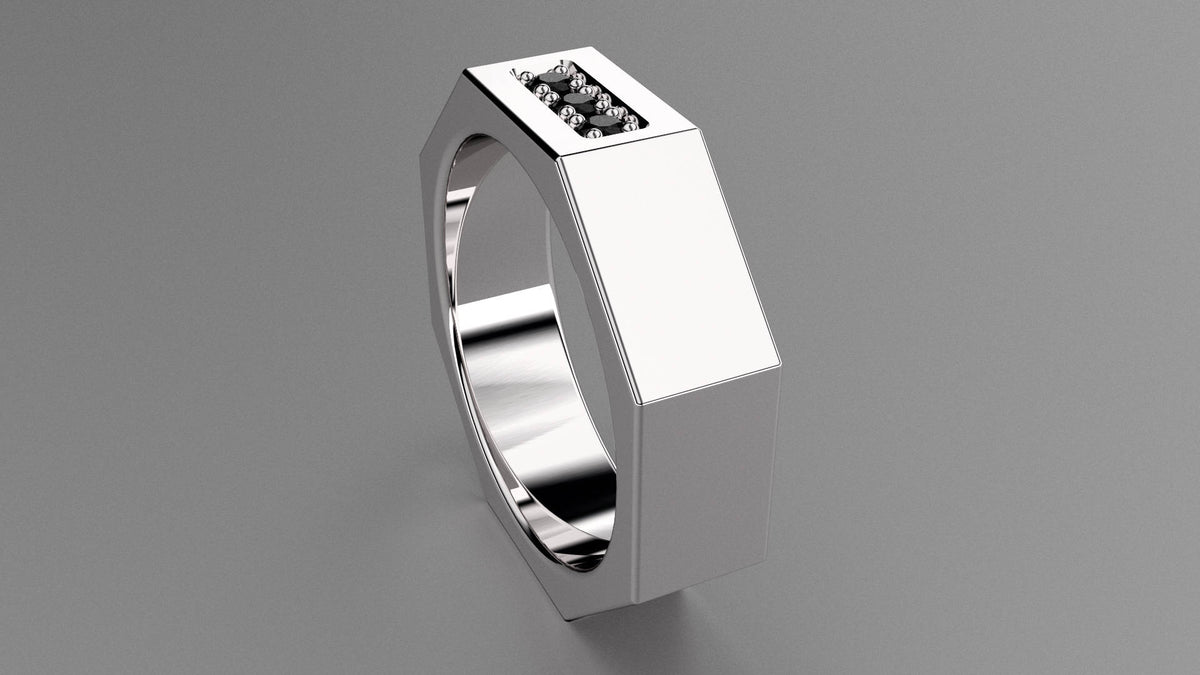 Polished Sterling Silver Black Diamond 6mm Octagon Wedding Band
