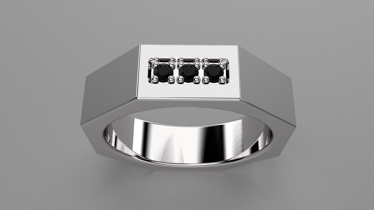 Polished Sterling Silver Black Diamond 6mm Octagon Wedding Band