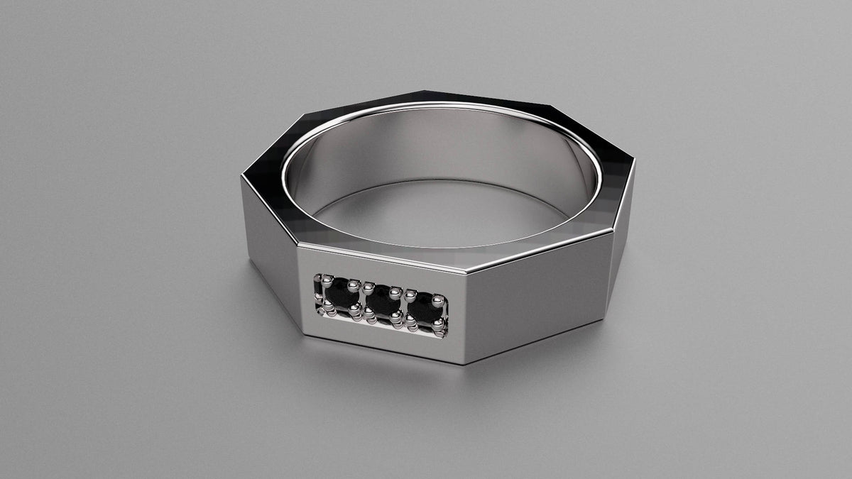 Polished Sterling Silver Black Diamond 6mm Octagon Wedding Band