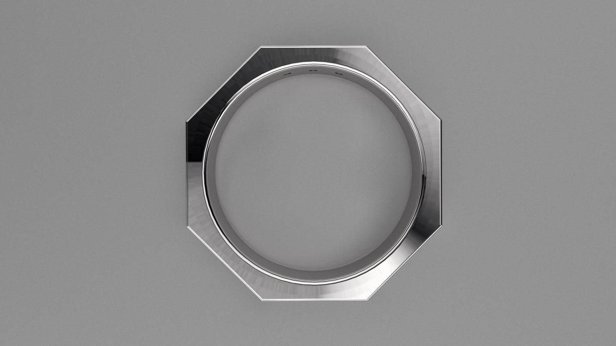 Brushed Sterling Silver Black Diamond 6mm Octagon Wedding Band