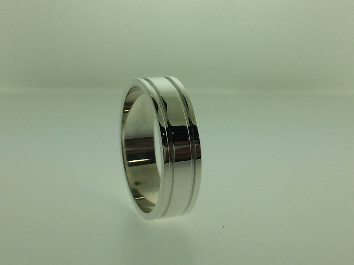 Polished Sterling Silver 6mm Double Groove Wedding Band