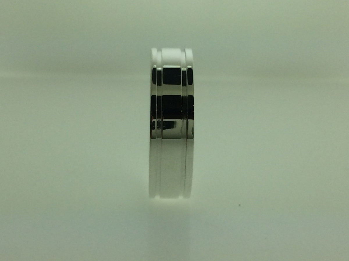 Polished Sterling Silver 6mm Double Groove Wedding Band
