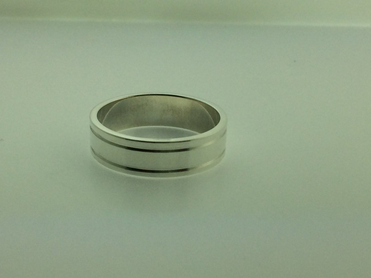 Polished Sterling Silver 6mm Double Groove Wedding Band