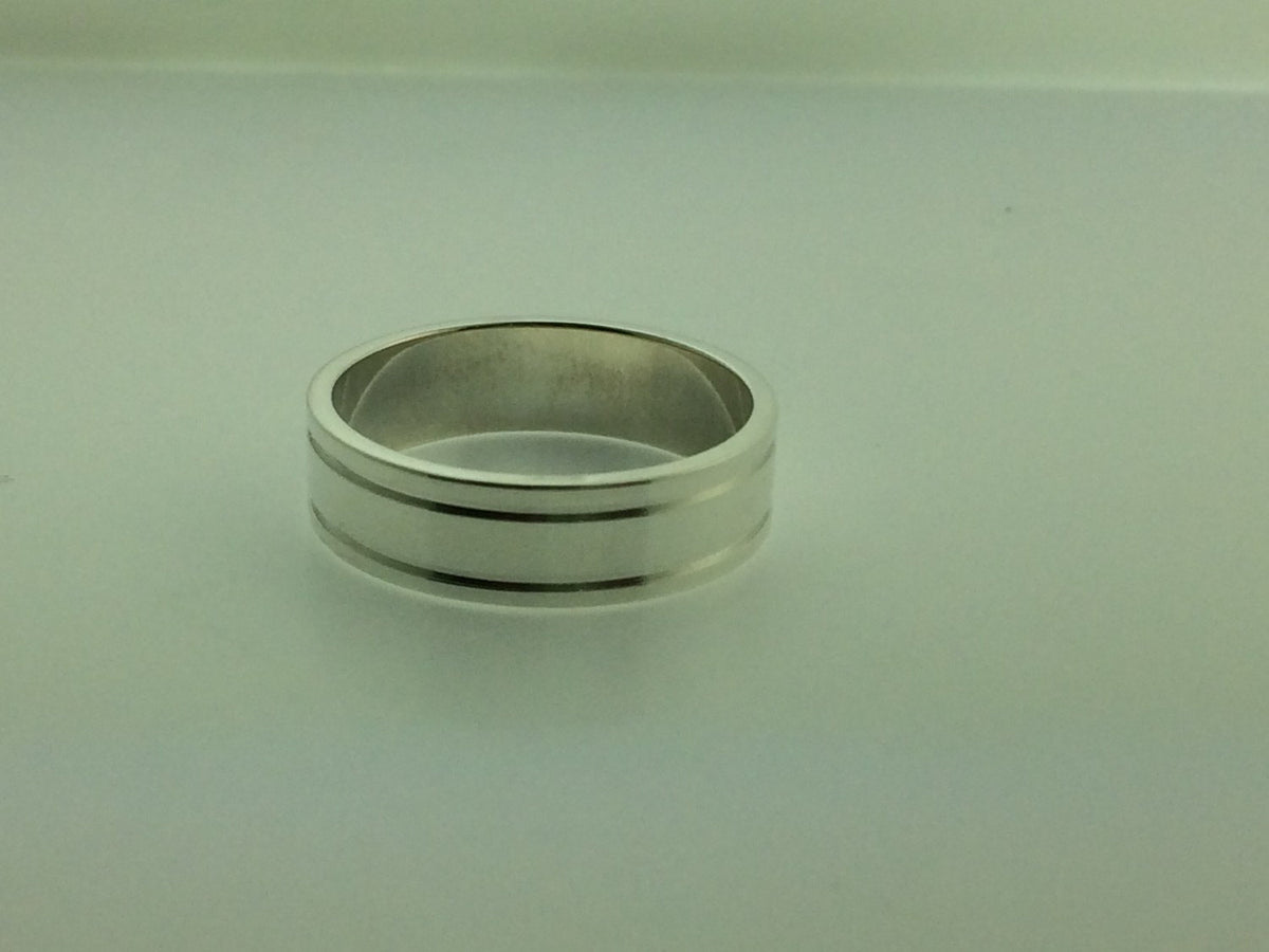 Polished White Gold 6mm Double Groove Wedding Band