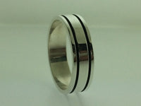 Polished White Gold 6mm Double Black Groove Wedding Band