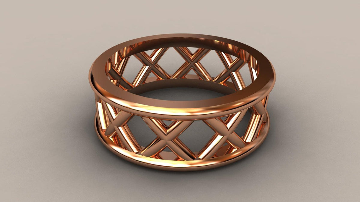 Polished Rose Gold 8mm Open Cross Bar Wedding Band