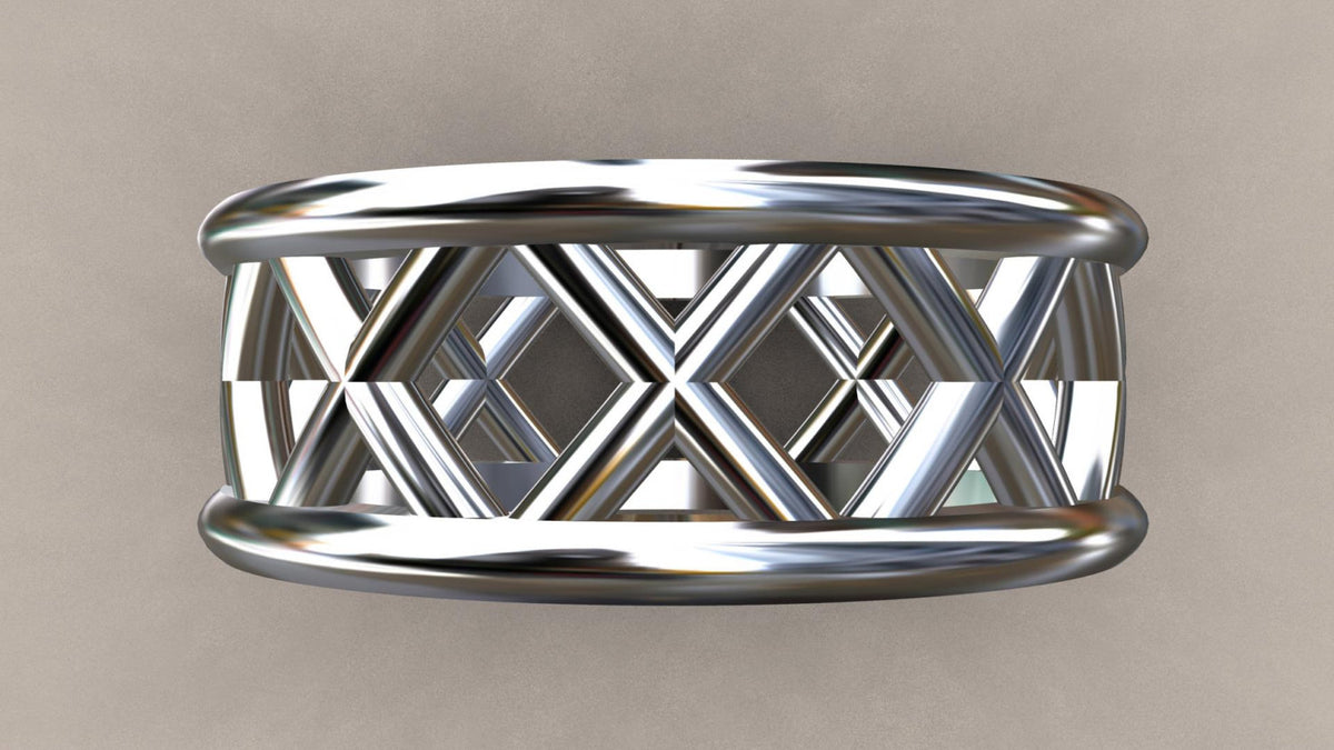 Polished White Gold 8mm Open Cross Bar Wedding Band