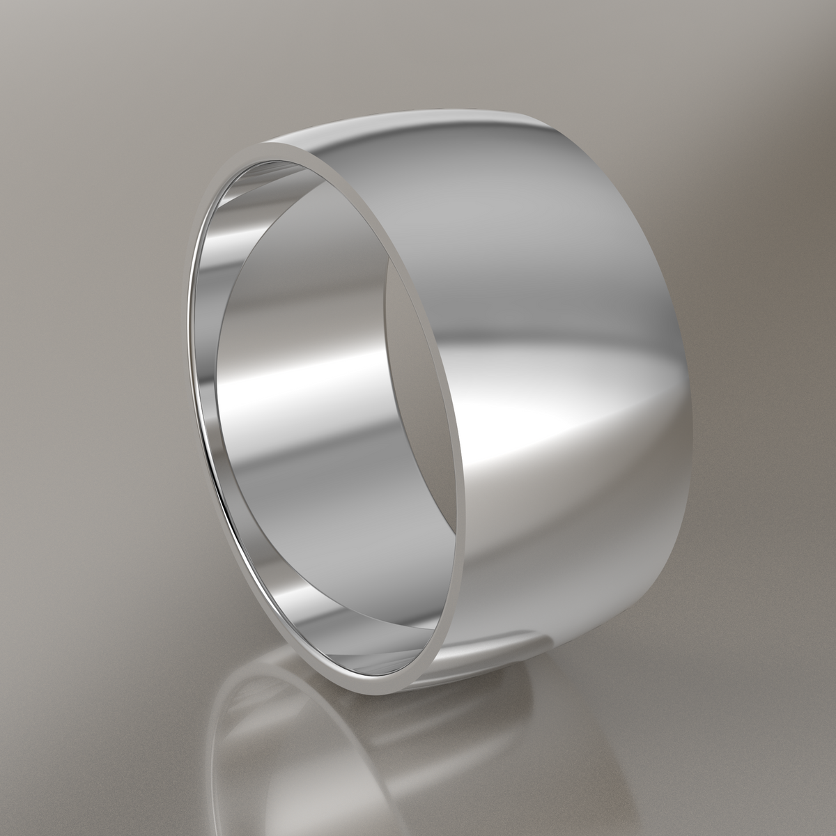 Polished White Gold 10mm Domed Wedding Band