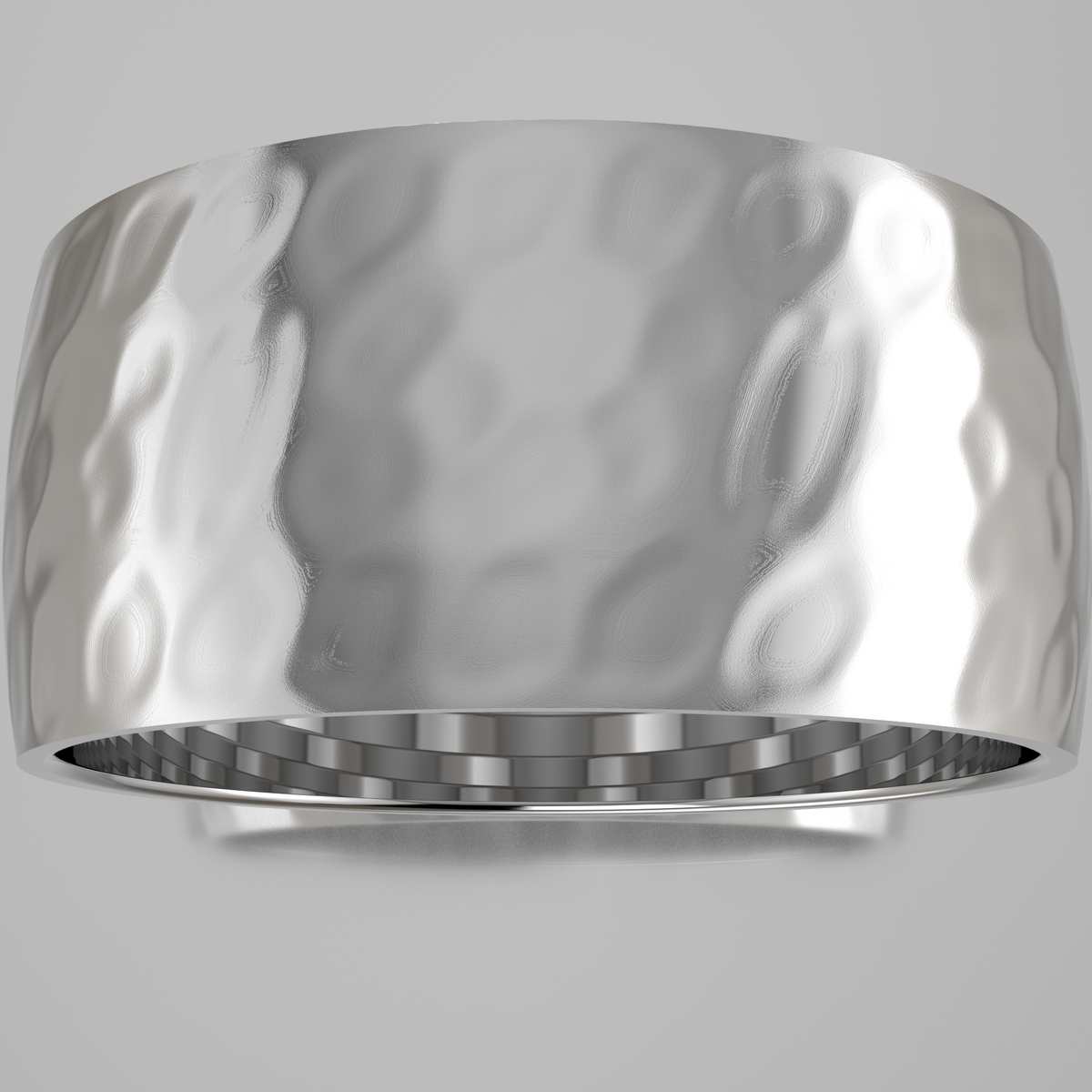 Hammered White Gold 10mm Domed Wedding Band