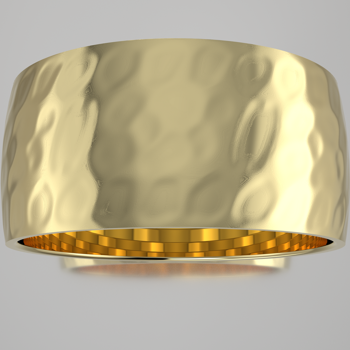 Hammered Yellow Gold 10mm Domed Wedding Band