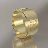 Hammered Yellow Gold 10mm Step Edge Wedding Band