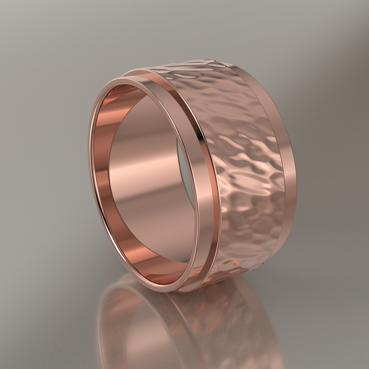 Hammered Rose Gold 10mm Step Edge Wedding Band