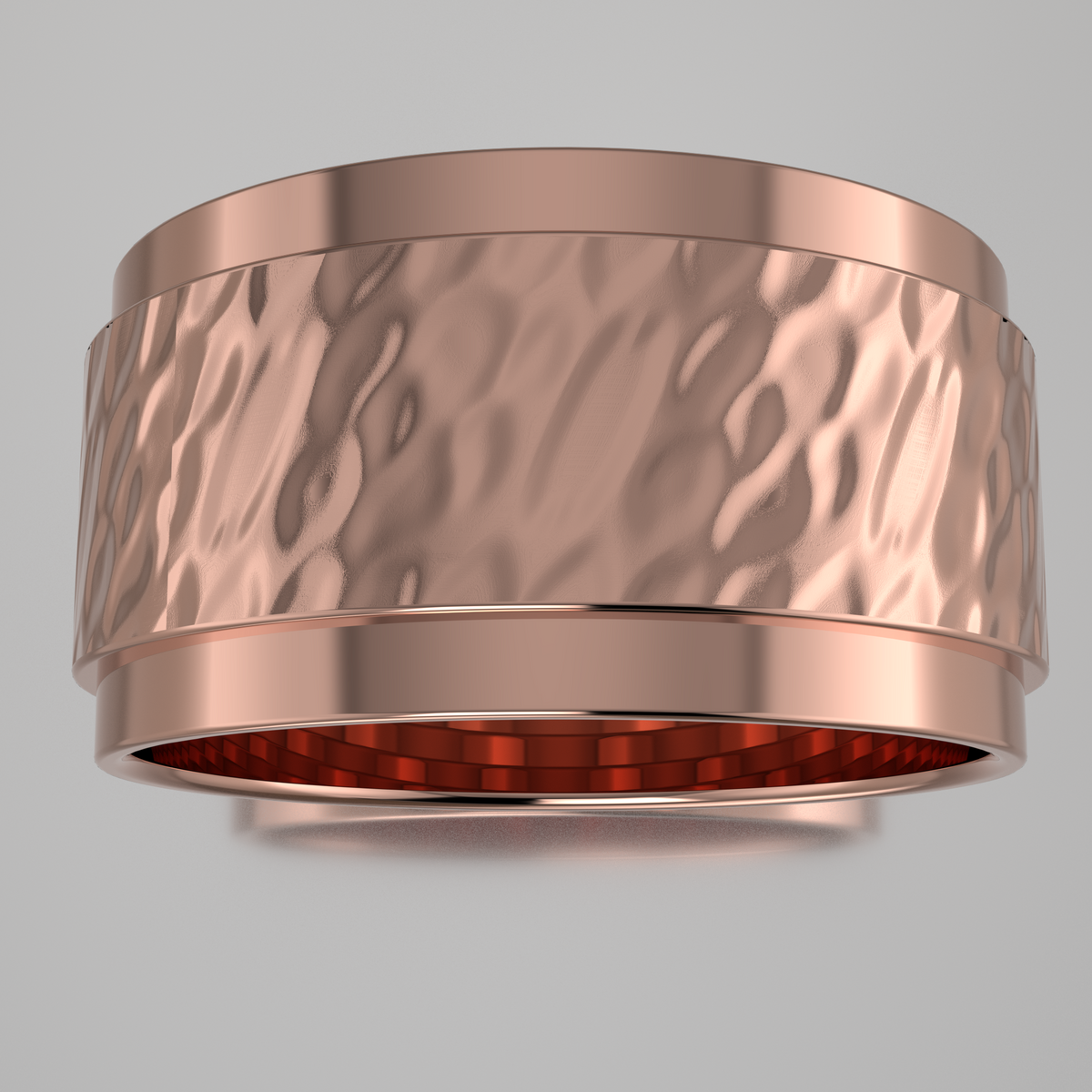 Hammered Rose Gold 10mm Step Edge Wedding Band