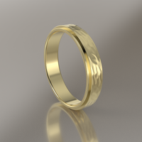 Hammered Yellow Gold 4mm Step Edge Wedding Band