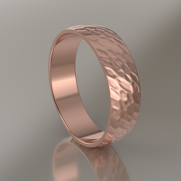 Hammered Rose Gold 6mm Domed Wedding Band
