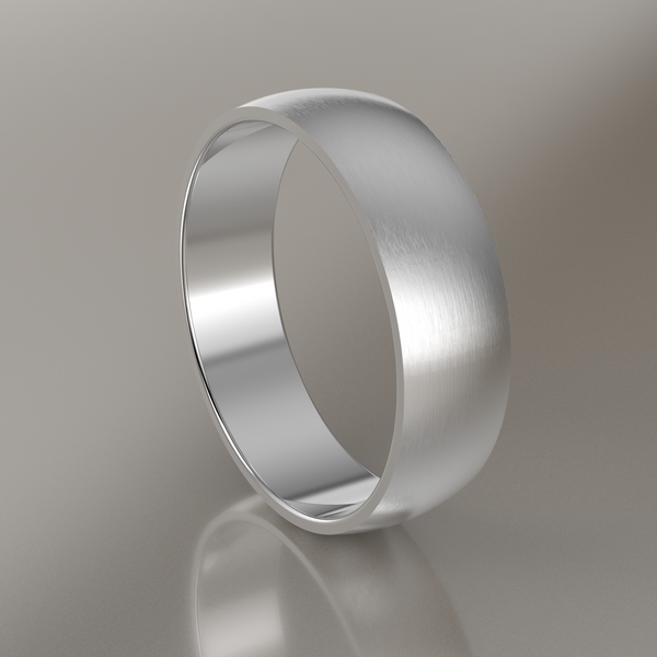 Brushed White Gold 6mm Domed Wedding Band