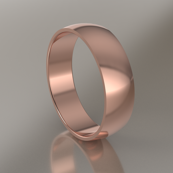 Polished Rose Gold 6mm Domed Wedding Band