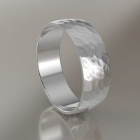 Hammered White Gold 7mm Domed Wedding Band