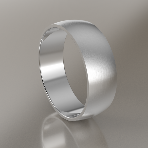 Brushed White Gold 7mm Domed Wedding Band