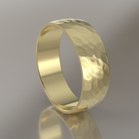 Hammered Yellow Gold 7mm Domed Wedding Band