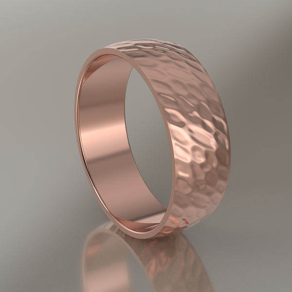 Hammered Rose Gold 7mm Domed Wedding Band