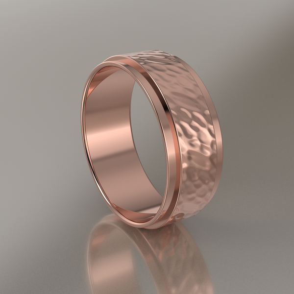 Hammered Rose Gold 7mm Step Edge Wedding Band