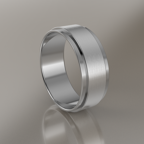 Brushed White Gold 7mm Step Edge Wedding Band