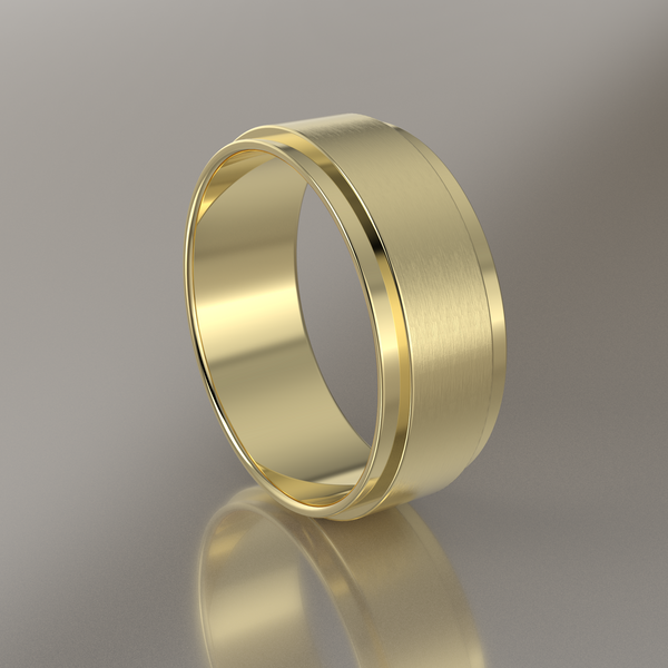 Brushed Yellow Gold 7mm Step Edge Wedding Band