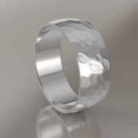 Hammered White Gold 9mm Domed Wedding Band