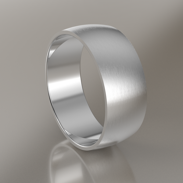 Brushed White Gold 8mm Domed Wedding Band