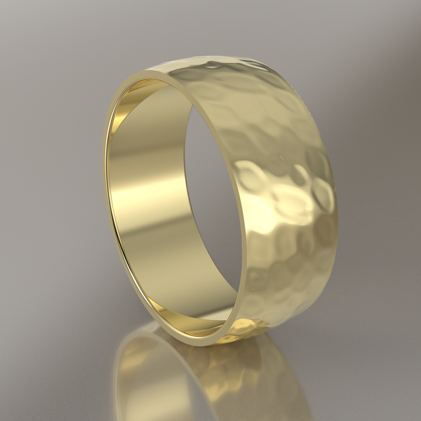 Hammered Yellow Gold 9mm Domed Wedding Band